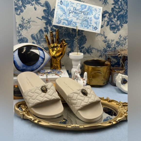 🆕 KURT GEIGER LONDON 🧿 NWOB Meena Eagle Quilted Slide, Bone - Sz 37 US 7 - Picture 3 of 15